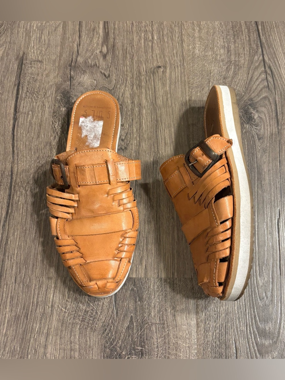 SOLS Huarache Mules Tan Hand Woven Leather Handcrafted in Mexico Woman’s size 9